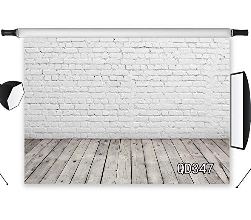 LB Grey White Brick Wall Backdrop for Photography 7x5ft Rustic Wall Wood Floor Backdrop Kids Adult Art Portrait Background Customized Vinyl Photo Booth Studio Props QD347