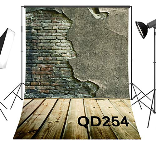 LB Broken Brick Wall Backdrop for Photography 5X7ft Rustic Wooden Floor Photo Background Studio Prop Vinyl Customized QD254