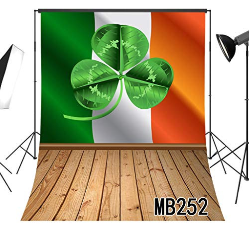 LB St.Patricks Day Backdrop for Photography 5x7ft Green Shamrock Clovers Backdrop Irish Flag Background Rustic Wood Floor Backdrop Portrait Photo Backdrop Studio Props Vinyl Customized MB252