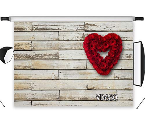 LB 7x5ft Valentines Day Photography Backdrop Red Rose Flower on Wooden Floor Photo Background Studio Props Customized VD680