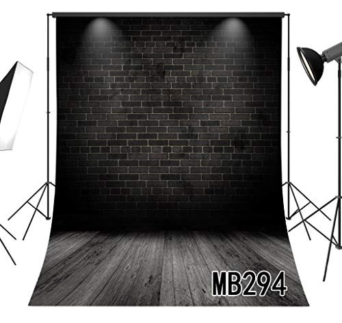 LB Dark Brick Wall Backdrop for Photography 5x7ft Rustic Wooden Floor Photo Background Black Grey Portrait Backdrop Studio Props Vinyl Customized MB294