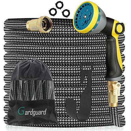 Gardguard 100FT Expandable Garden Hose with 10 Function High Pressure Nozzle, Water Hose with Durable 3-Layers Latex and 3/4 Solid Fittings, Lightweight Garden Hose for Washing and Watering