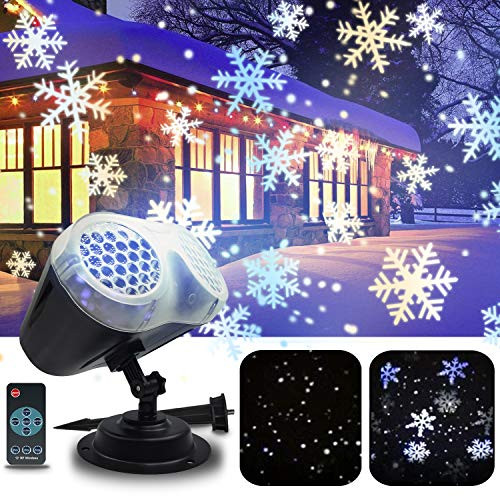 Snowflake Projector Lights, Christmas Rotating LED Snowfall Projection Lamp with Remote Control, Outdoor Waterproof Sparkling Landscape Decorative Lighting for Xmas Party Outdoor -Grey-