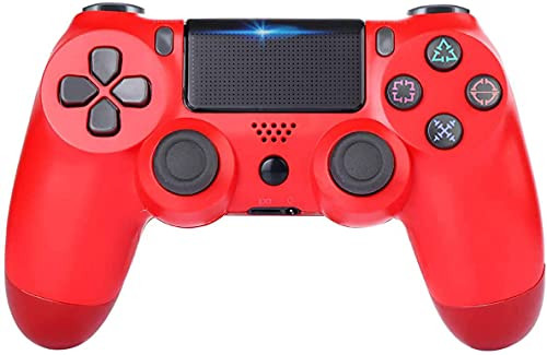 Game Controller for PS4, Wireless Bluetooth Controller for PS4/Pro/Slim/PC, Remote Control Gamepad with Dual Vibration/Stereo Headset Jack/Touch Pad/Six-axis Motion Control/Game Joystick - Red