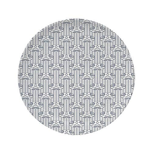 Ylljy00 Geometric 6" Dinner Plate,Checkered Background with Circular Flower Design Soft Colored Palette Eastern Decorative Ceramic Decorative Plates,Dining Table Tabletop Home Decor,Grey White