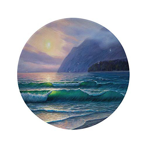Ylljy00 Nature 6" Dinner Plate,Ocean Waves in The Morning an Sun Sky Above Mountain Foggy Horizon Surreal Scenery Ceramic Decorative Plates,Dining Table Tabletop Home Decor,Lilac Teal