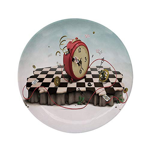 Ylljy00 Surrealistic 6" Dinner Plate,Abstract Time Theme with Fiction Podium with Old Clock Cards and Rope Icon Decorative Ceramic Decorative Plates,Dining Table Tabletop Home Decor,Multicolor