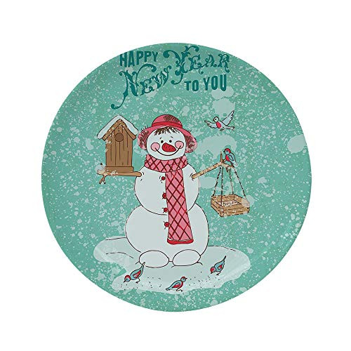 Ylljy00 Snowman 6" Dinner Plate,Happy New Year Celebration with Cute Characters Smiling Snowman Ceramic Decorative Plates,Dining Table Tabletop Home Decor,Seafoam Dark Coral Pale Brown
