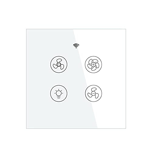 Moes WiFi RF Smart Ceiling Fan Light 2/3 Way Muilti-Control Association Relay Status Backlight Switch Off Smart Life/Tuya APP RF Remote Speed Control Alexa Google Home Compatible White