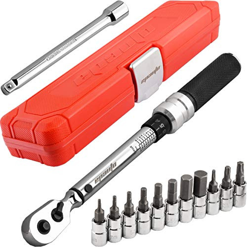 EPAuto Bike Tool 1/4 Inch Drive Click Torque Wrench Set -2 to 20 Nm-, Hex/Torx Bit Socket Extension Bar Bicycle Maintenance Kit