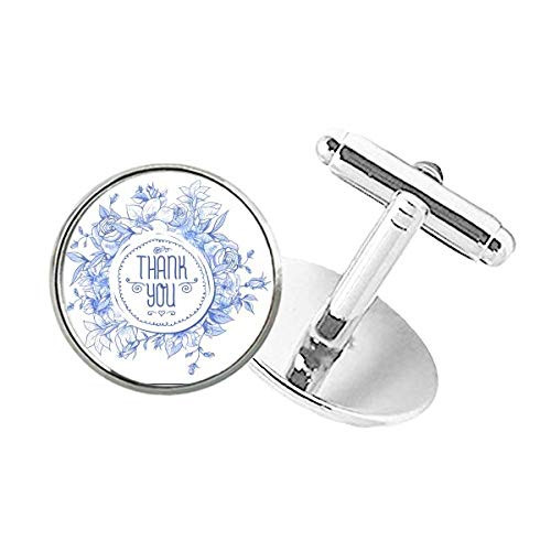 DIYthinker Blue Flowers Plants Pattern Rose Round Button Cuff Clip Stud Cufflinks