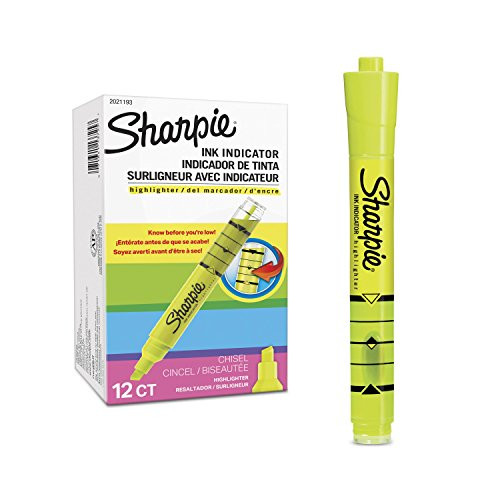Sharpie Ink Indicator Tank Highlighters, Chisel Tip, Fluorescent Yellow, 12 Count