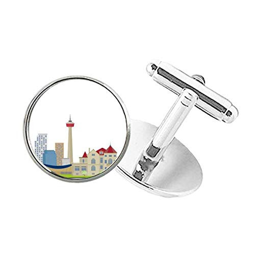 DIYthinker Canada Landmark and City TV Tower Round Button Cuff Clip Stud Cufflinks