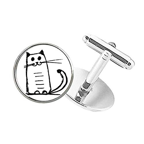 DIYthinker Cat Smile Sit Black Line Round Button Cuff Clip Stud Cufflinks