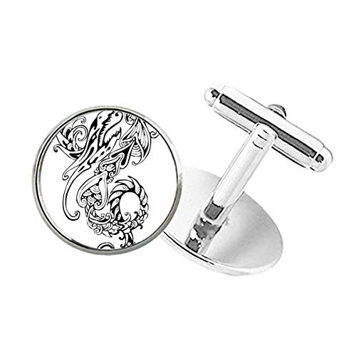 DIYthinker Chinese Line Painting China Dragon Round Button Cuff Clip Stud Cufflinks