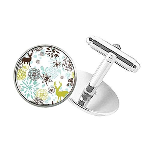 DIYthinker Deer Decoration Flower Christmas Animal Round Button Cuff Clip Stud Cufflinks