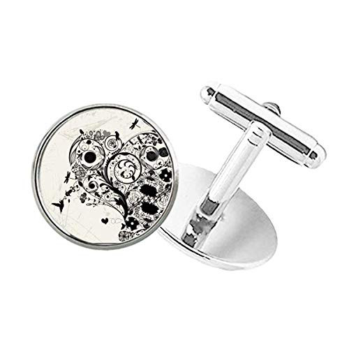 DIYthinker Flower Plants Black White Art Grain Silhouette Round Button Cuff Clip Stud Cufflinks