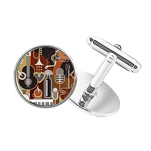 DIYthinker Guitar Music Illustrate Abstract Blue Pattern Round Button Cuff Clip Stud Cufflinks