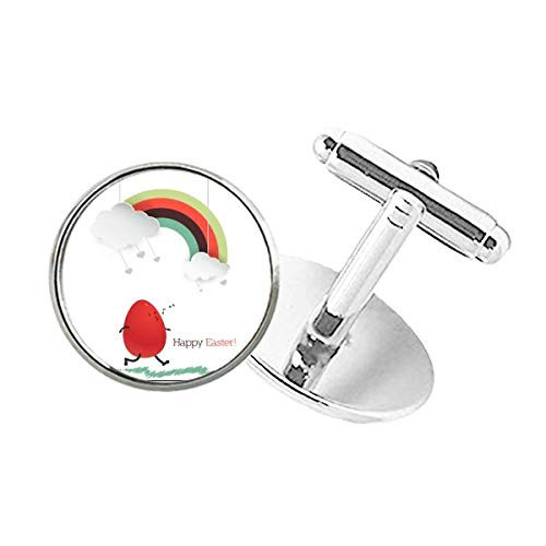 DIYthinker Happy Easter Festival Egg Rainbow Round Button Cuff Clip Stud Cufflinks