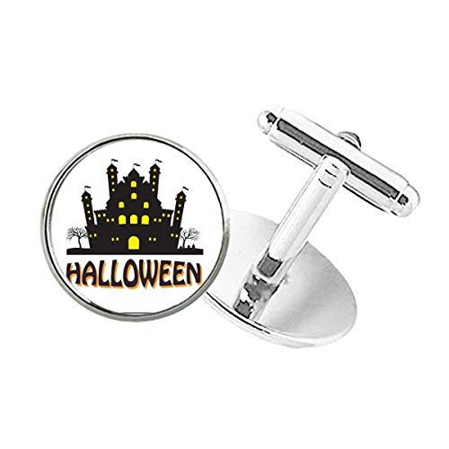 DIYthinker Halloween The Brightly Lit Castle Round Button Cuff Clip Stud Cufflinks