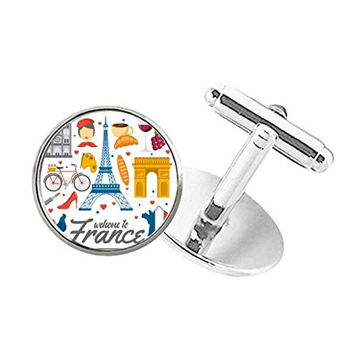 DIYthinker National Flag Architecture France Round Button Cuff Clip Stud Cufflinks