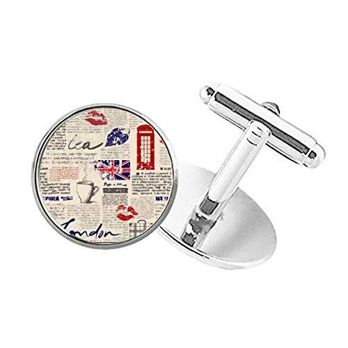 DIYthinker Newspaper Lips Kiss Coffee UK Flag Round Button Cuff Clip Stud Cufflinks