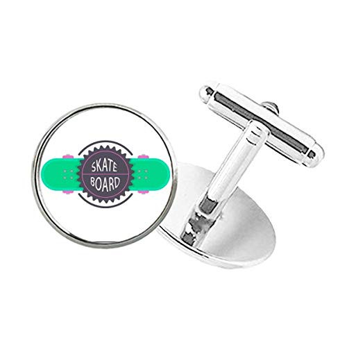DIYthinker Sport Skateboard with Mottos Cartoon Watercolor Round Button Cuff Clip Stud Cufflinks