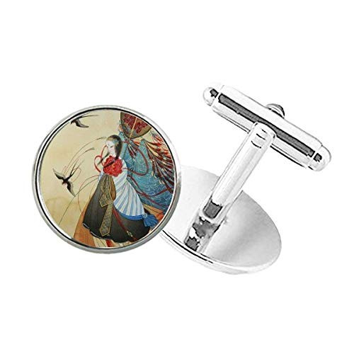 DIYthinker Swallows Chinese Antique Illustrator Round Button Cuff Clip Stud Cufflinks