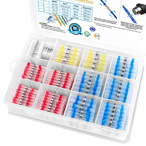 TICONN 600 Pcs Solder Seal Wire Connectors, Heat Shrink Butt Connectors, Waterproof and Insulated Electrical Wire Terminals, Butt Splice -600PCS-