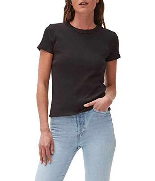 Michael Stars Women's 1x1 Cotton Short Sleeve Band Crew, Black, os