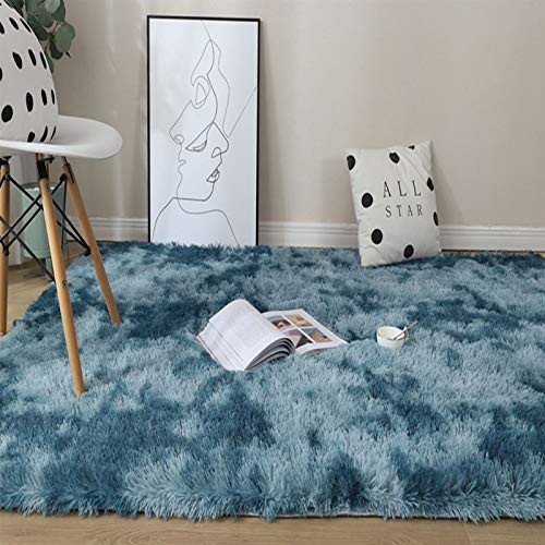 FUNRE Rainbow Colors Carpets Tie Dyeing Plush Soft Carpets for Bedroom Living Room Anti-Slip Floor Mats Kids Room Carpet Rugs -Color : Dark Blue, Size : 50x160cm-