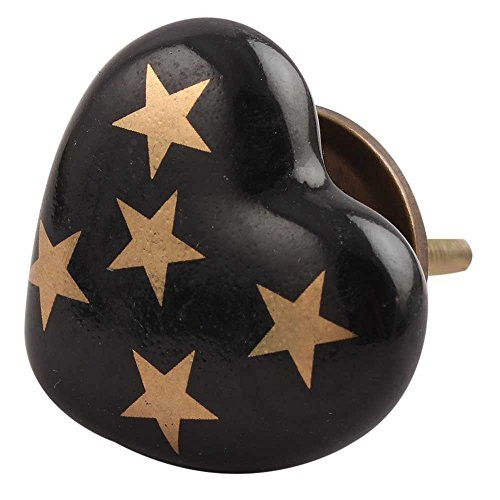 IndianShelf 4 Piece Handmade Black Ceramic Star Heart Dresser Drawer Cabinet Knobs Wardrobe Door Pulls Kitchen Handles