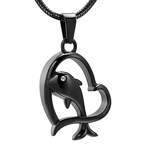 DALWWAEQE Stainless Steel Heart Cremation Necklace Dolphin Urn Pendant Memorial Necklace Ashes Holder Keepsake Cremation Jewelry