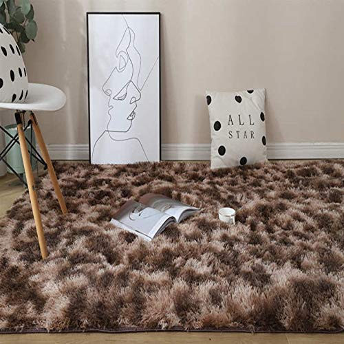 FUNRE Rainbow Colors Carpets Tie Dyeing Plush Soft Carpets for Bedroom Living Room Anti-Slip Floor Mats Kids Room Carpet Rugs -Color : Coffee, Size : 80x120cm-