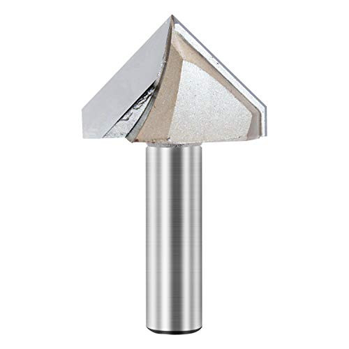V Groove Router Bit 90 Degree Double Flute Chamfer and Bevel Bit Carbide Tipped Woodworking Tool Engraving Router Bit 2 Dia x 1/2 Inch Shank