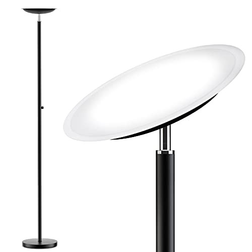 Torchiere Floor Lamp, Lakumu LED Floor Lamp, Stepless Dimmable, Tall Free Standing Light, 5000K Daylight White, Modern Sky Lamp, Super Bright Floor Lamp for Living Room Office Bedroom, Matte Black