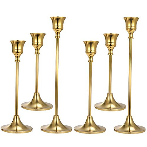 Anndason Set of 6 Gold Candlestick Holders Gold Candle Holder Taper Candle Holders Candle Holder Decorative Candlestick Holder for Home Decor, Wedding, Dinning, Party, Anniversary
