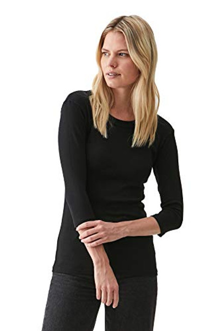 Michael Stars Women's shine 3/4 sleeve basic band crew, Black, One Size