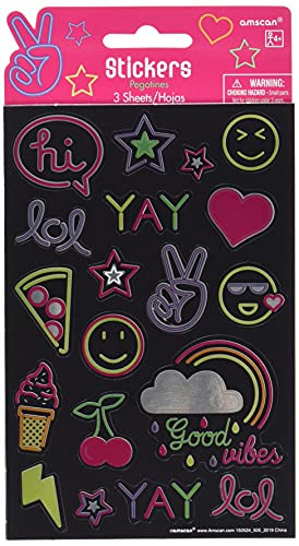 Neon Sticker Sheets | Multicolor | Party Favor | 3 Sheets