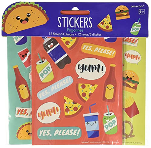 Assorted Foodie Stickers | Multicolor | Party Favor |12 Sheets