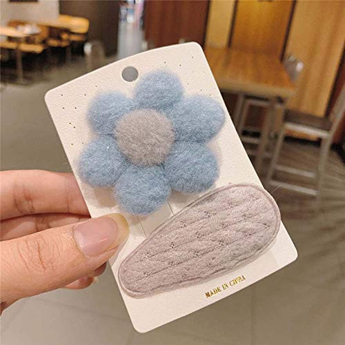 TANSHE Baby Girls Hair Clips 2 PCS/Set Sweet Hairpin Cute Cartoon Wool BB Clip Baby Hairpin Flower Hairpin Hair Accessories for Children's-Blue-