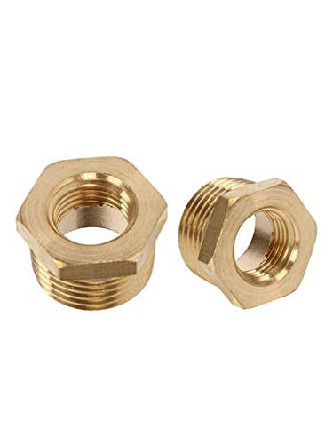 Brass Pipe Fitting, Hex Bushing, Reducer Adapter, Reducing Hex Nipple 1/8 NPT Female x 1/2 Inch NPT Male, 2 Packs