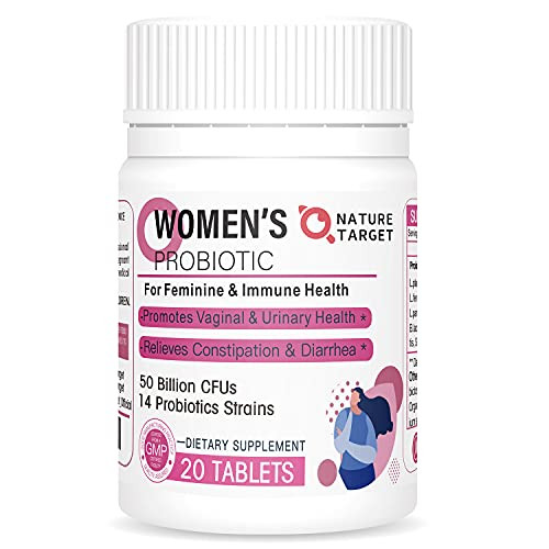 Probiotics for Women with Feminine Health Supplement - 50 Billion CFUs  and 14 Strains Women Prebiotics  and  Probiotics for Vaginal,Digestive  and  Immune Health,Shelf Stable,Gluten Dairy  and  Soy Free -20 Tablets-