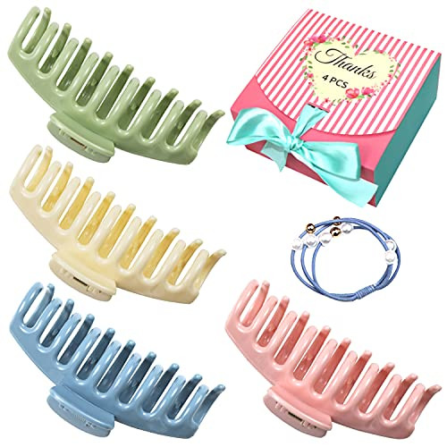 4 PCS Large Hair Claw Clips for Thick Hair, Strong Hold Perfect for Women, Barrettes for Long Hair, Fashion Accessories for Girls, Hair Clamps Clip 4.3 Inch Big Hair Claw for Heavy Hair with Box