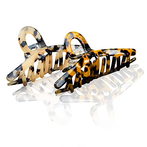 Hair Claw Clips,Tortoise Banana Hair Clips for Women Girls French Design Celluloid Leopard Print Strong Hold Hair Clips for Thick Hair or Thin Hair
