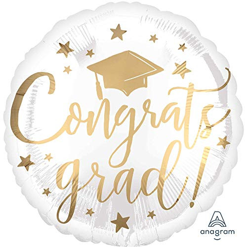Anagram 17" Congrats Grad White and Gold Foil Balloon, Multicolor Anagram 17" Congrats Grad White and Gold Foil Balloon, Multicolor