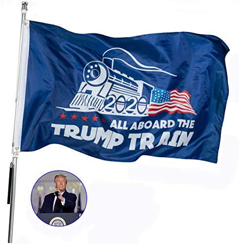 Qaxlry Trump-2020-Flag Train 3x5 Outdoor, Trump Train-Flags All Board The Train 2020 MAGA Flags Banner with Grommets for Garden Yard Decoration Celebration Parade Anniversary Display