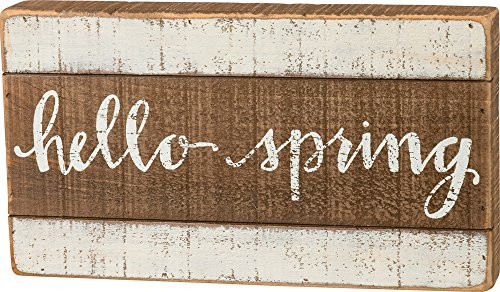 Primitives by Kathy Hello Spring 11.75 Inches x 6.50 Inches Wood Slat Box Sign Home and Garden Decor Primitives by Kathy Hello Spring 11.75 Inches x 6.50 Inches Wood Slat Box Sign Home and Garden Decor