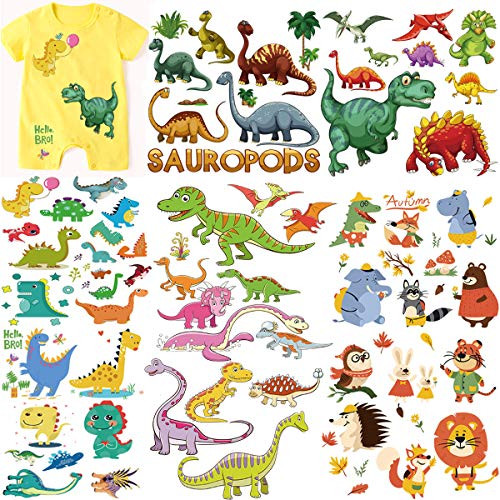 MWOOT -5 Sheets- Iron On Transfers Patches Set, Appliques Assorted Dragon Animals Theme Heat Transfer Stickers for T-Shirt Clothing Jeans Backpack Decorations DIY