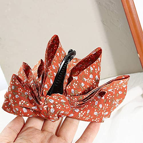 Bowknot Hair Claw Clips, Elegant Floral Bow Hairpin Hairgrip Sweet Hair Crab Clips Ponytail Holder Jaw Barrettes for Women Girls Thick Hair-Orange-